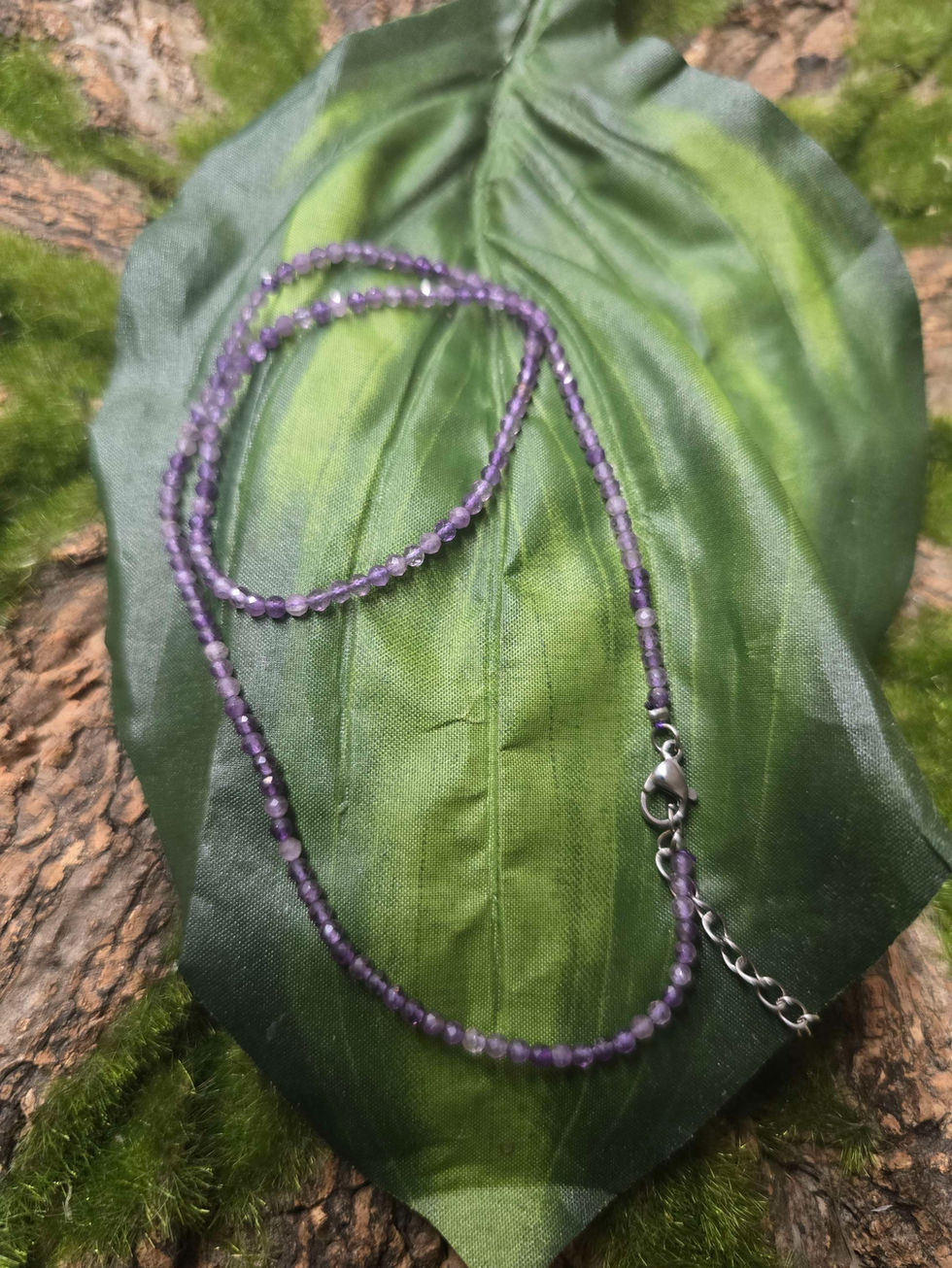 Amethyst Gem Beaded Necklace Rock Collage