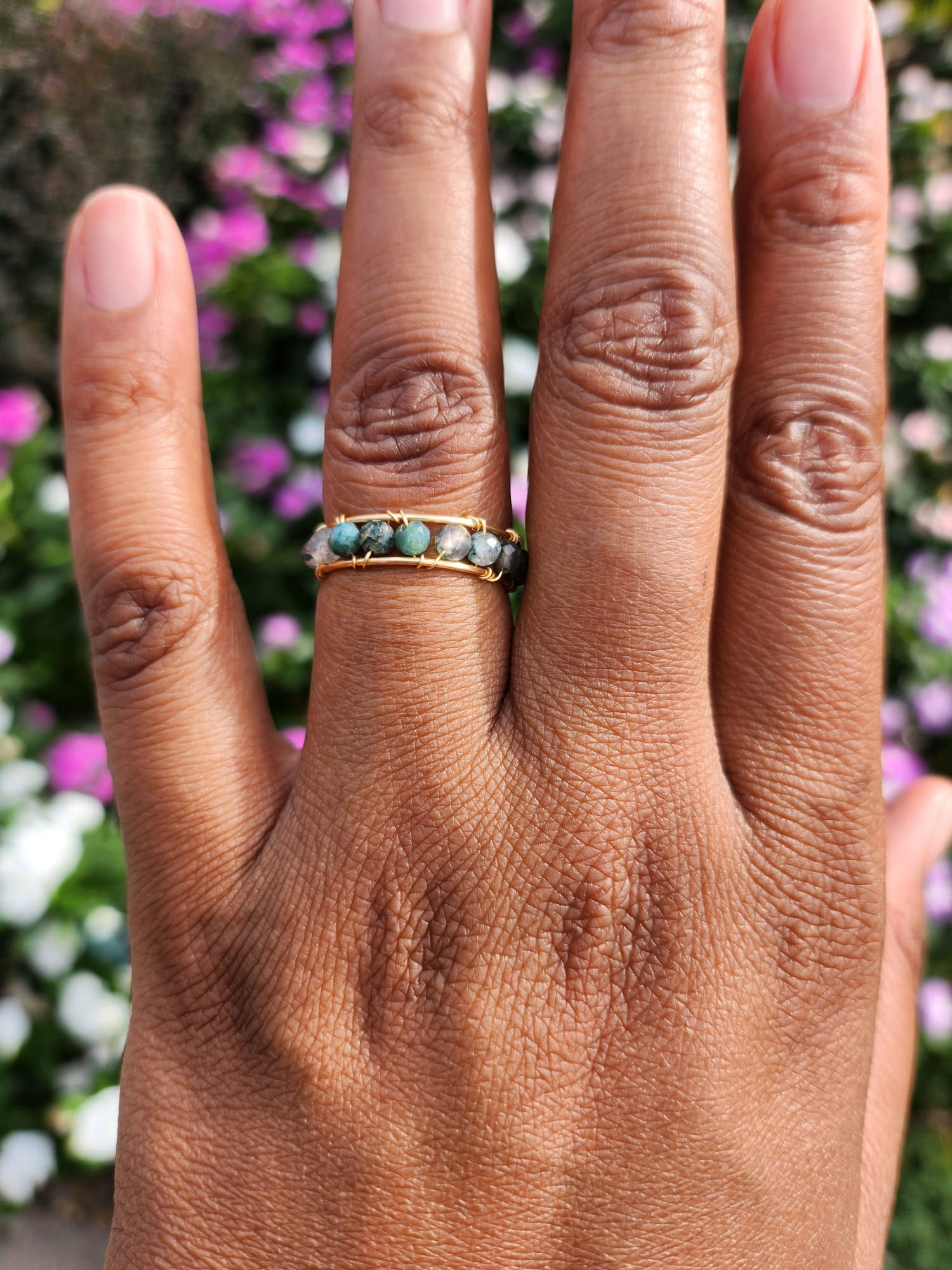 Moss Agate Wire Wrapped Ring