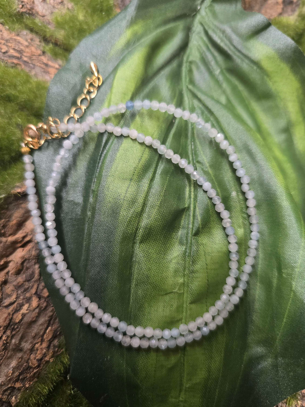 Aquamarine Crystal Gem Beaded Necklace Rock Collage