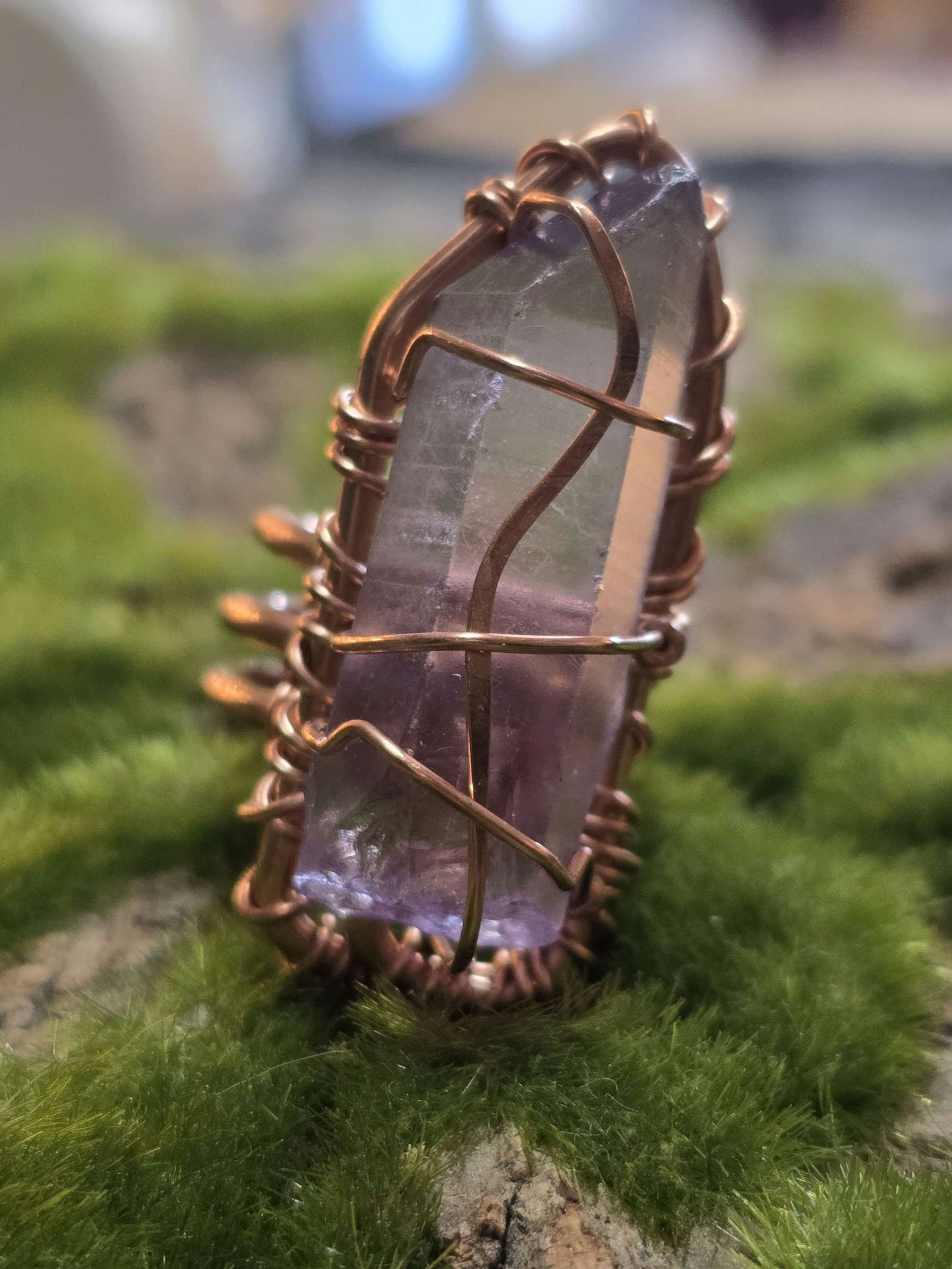 Purple Aura Quartz Wire Wrapped Ring 