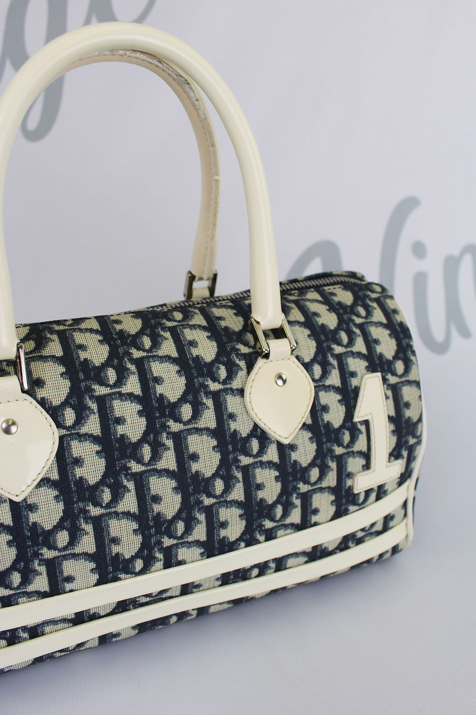 Thumbnail: Dior Blue Coated Canvas Mini Boston Bag