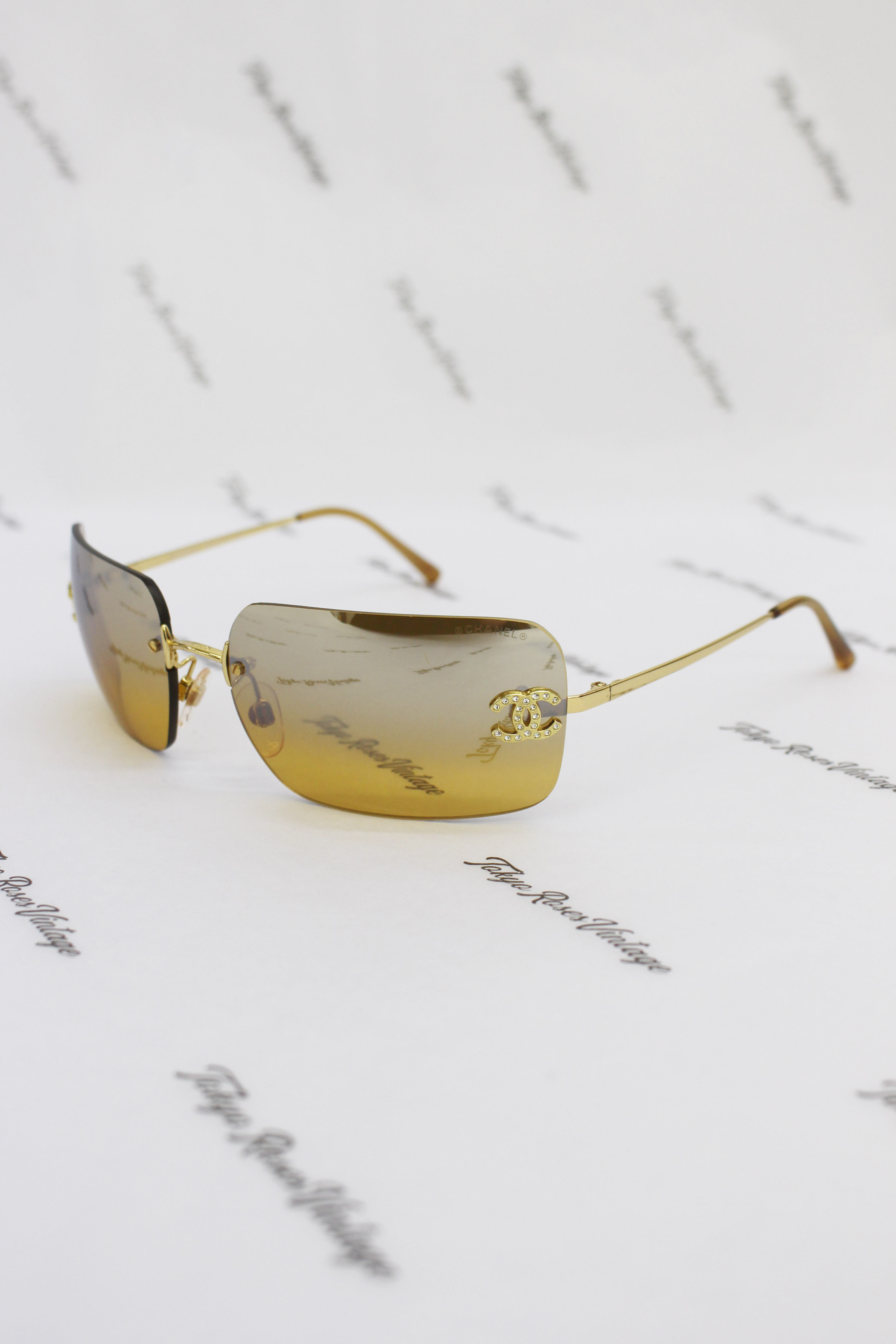 Chanel Brown Tinted Sunglasses Rhinestone Glasses