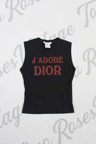 Christian Dior Black & Red Jadore Dior Logo Print Sleeveless