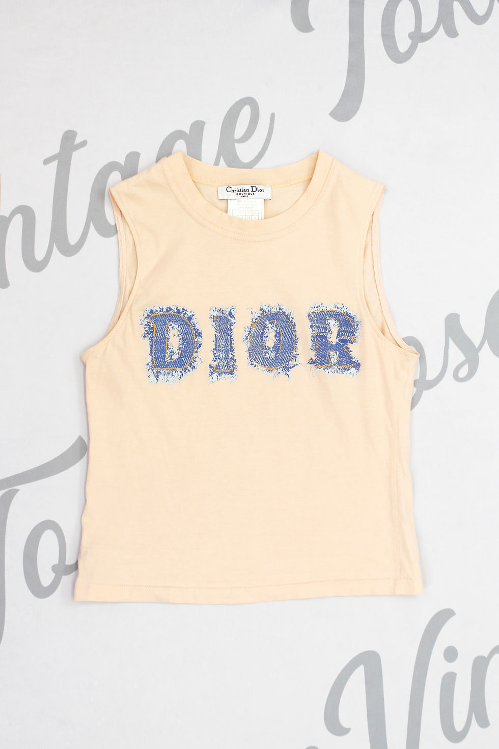 Thumbnail: Pink Christian Dior Sleeveless Tank Top Denim Look Logo Bust
