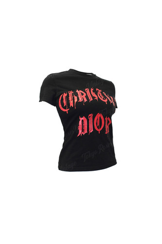Christian Dior Black & Red Gothic Logo T-shirt | Tokyo Roses