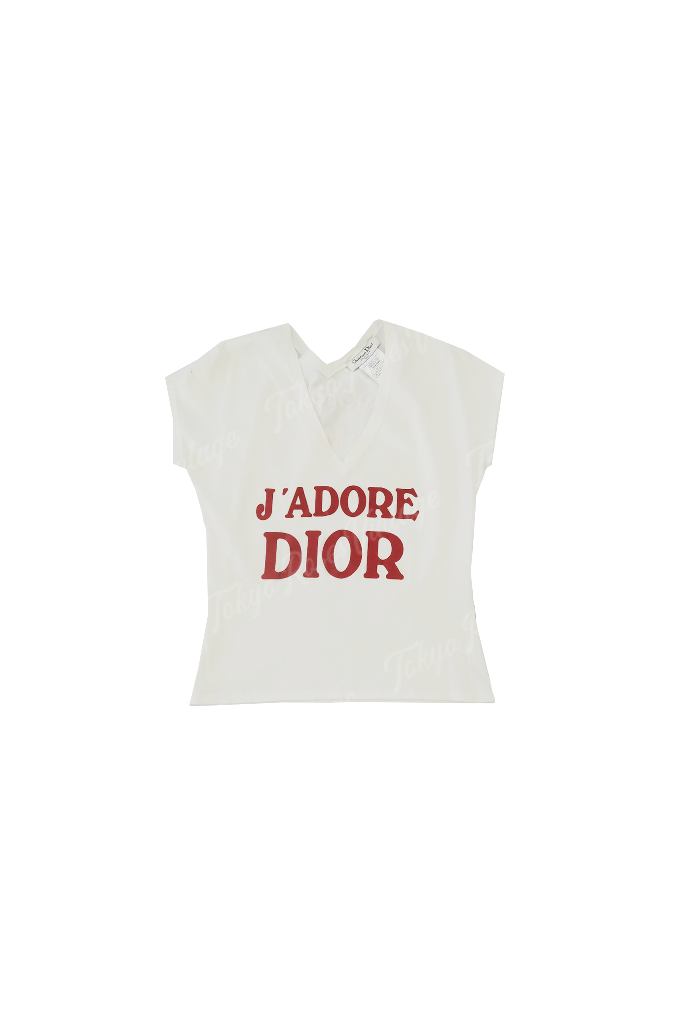 Christian Dior White & Red J'adore Dior Logo Print V Neck Top Jadore