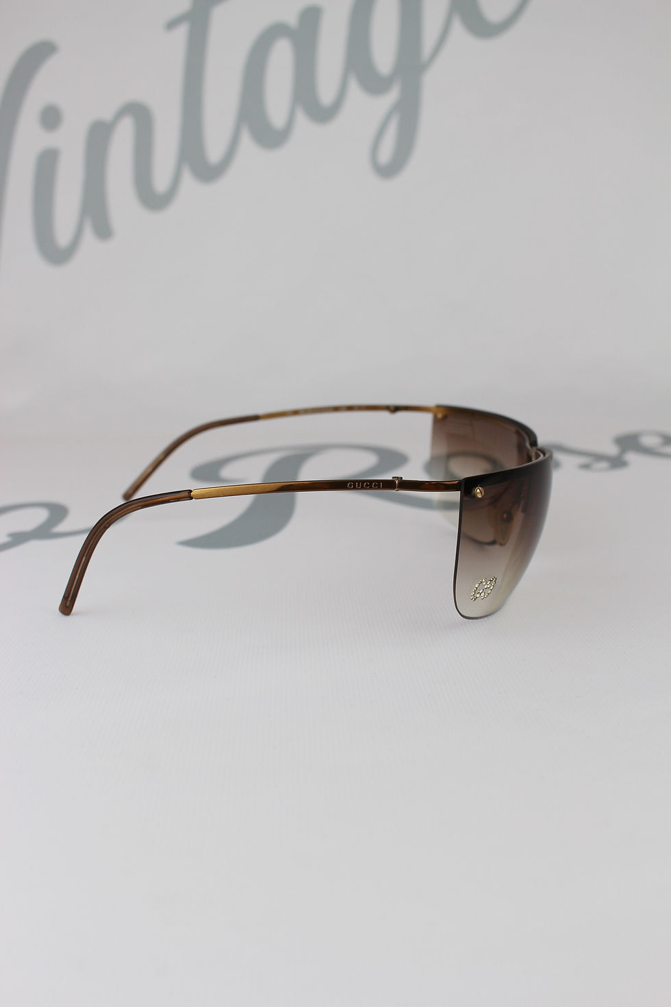 Thumbnail: Gucci Brown Rhinestone GG Logo Lens Glasses