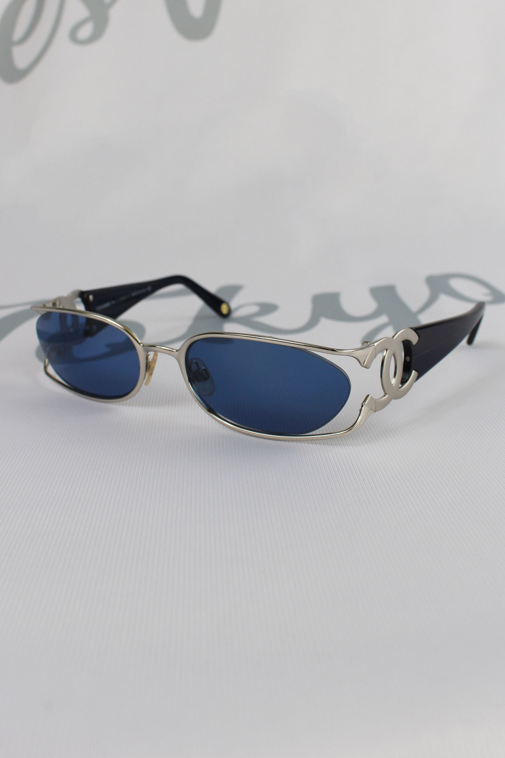 Silver Blue Chanel CC Side Sunglasses