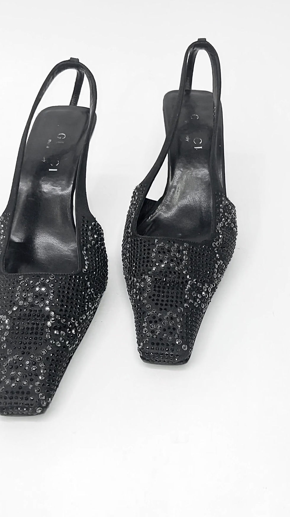 Thumbnail: Gucci Tom Ford Rare 1998 Runway GG Logo Swarovski Crystal Sling Back Shoes Black