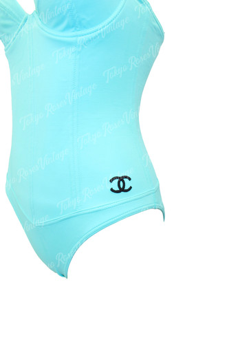 Chanel Aqua Blue Bustier Swimsuit One Piece Swim | Tokyo Roses Vintage