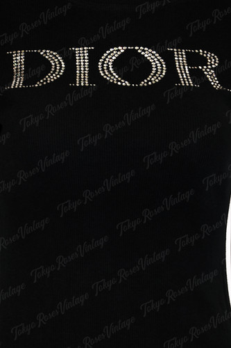 Christian Dior Black Rhinestone Logo T Shirt | Tokyo Roses