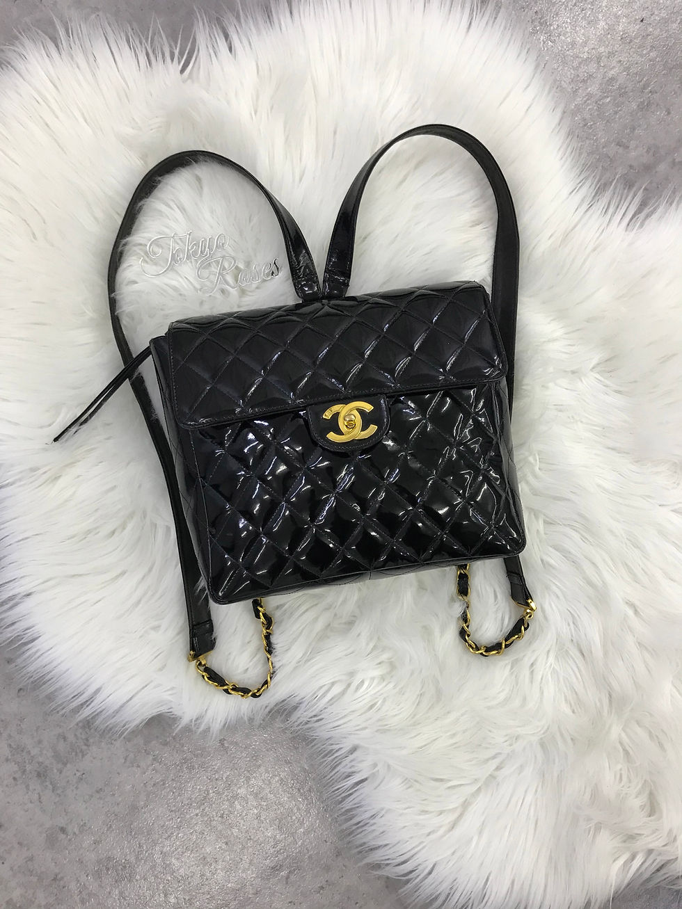 Thumbnail: Chanel Patent Leather Quilted Backpack Classic Vintage