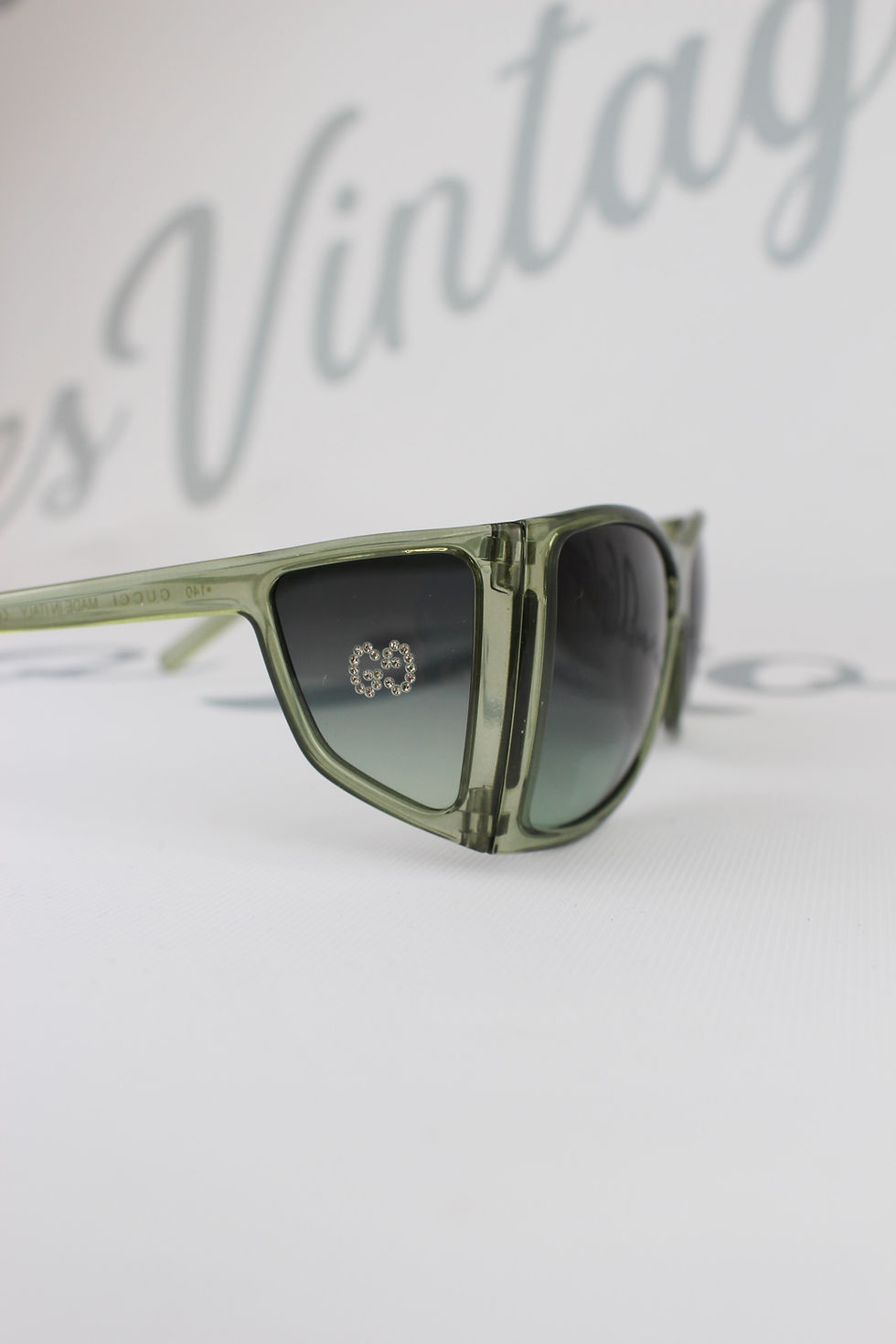 Thumbnail: Gucci Green Rhinestone GG Logo Side Glasses