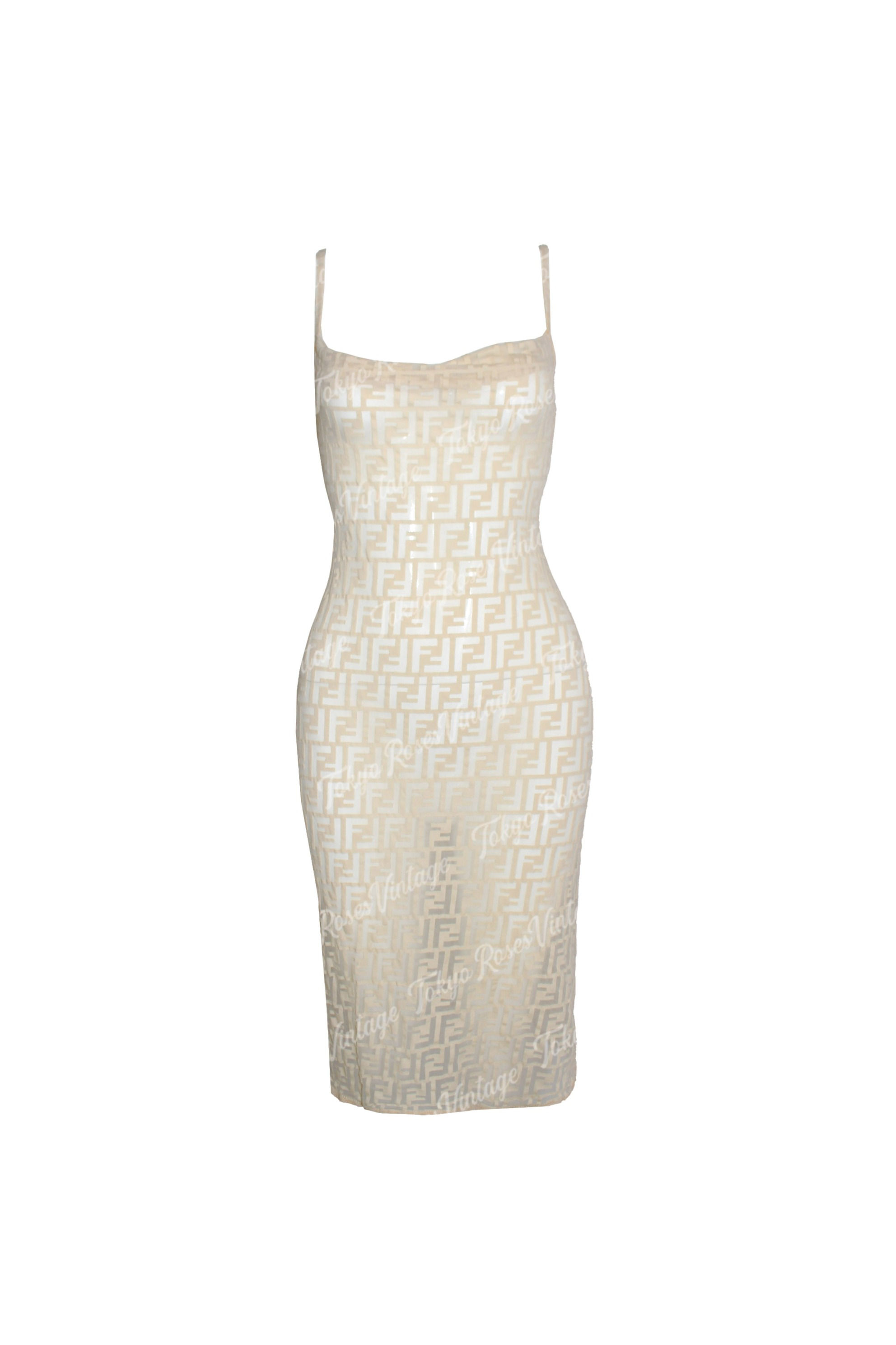 Fendi Sheer Nude Zucca FF Monogram Logo Wiggle Dress
