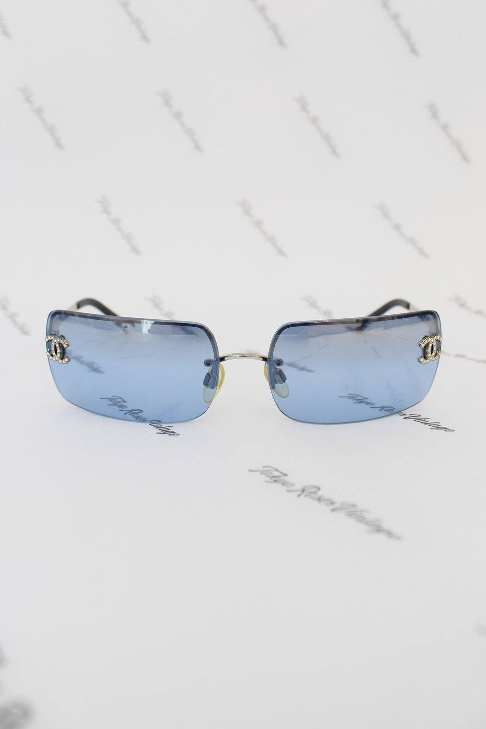 Vintage Chanel Blue Tinted Sunglasses Rhinestone Glasses