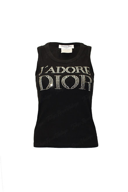 Christian Dior Black J'adore Dior Rhinestone Crystal Logo Tank Top