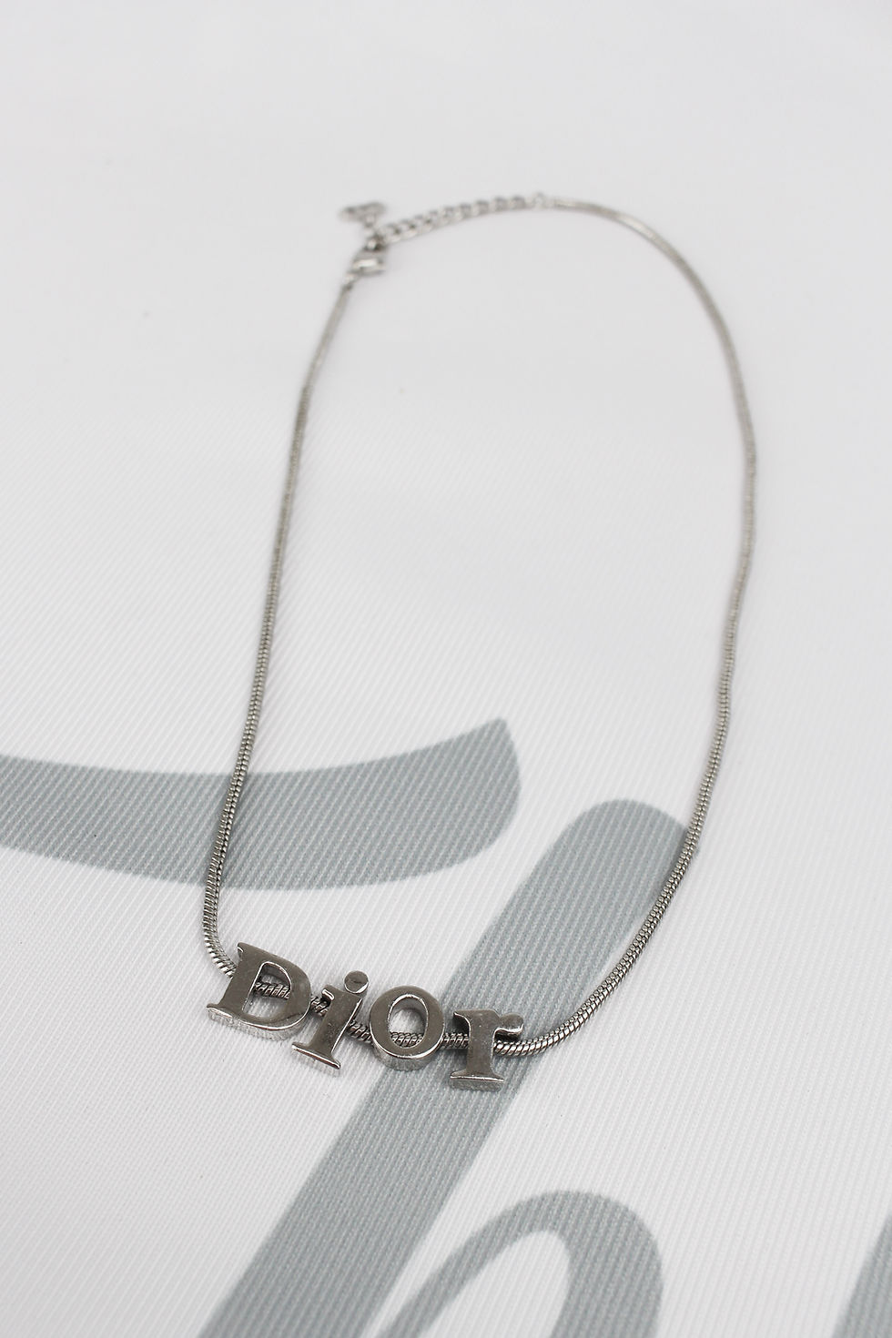 Christian Dior Silver Tone Letter Necklace | Tokyo Roses Vintage