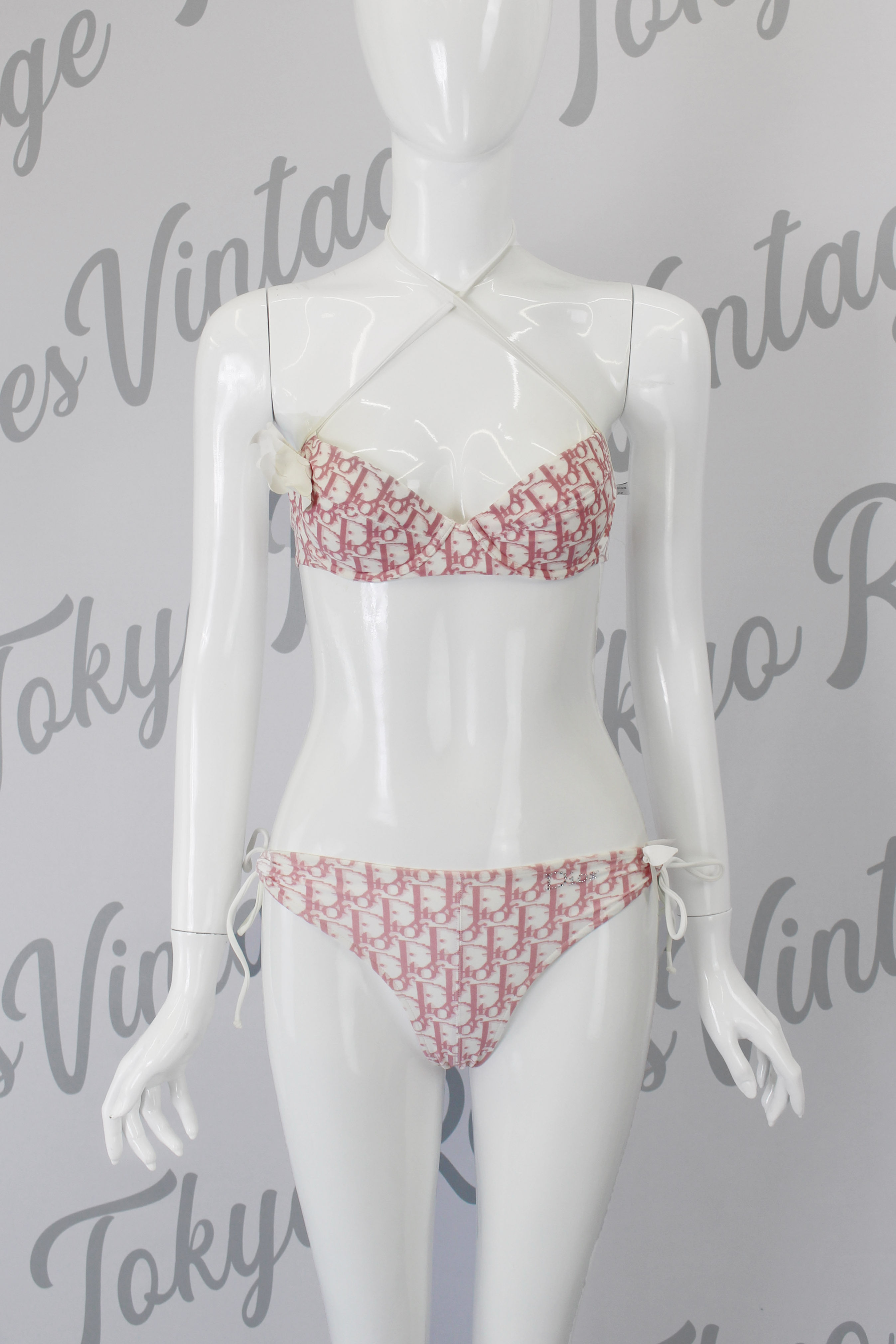 Christian Dior Bikini Pink Trotter Logo Monogram Print Swimsuit Flowers US4