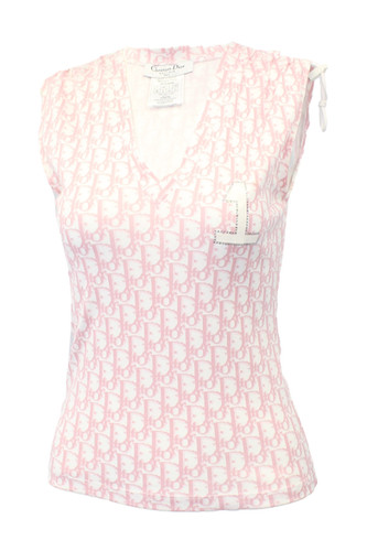 Christian Dior Pink Sleeveless Trotter Logo Monogram Print Top