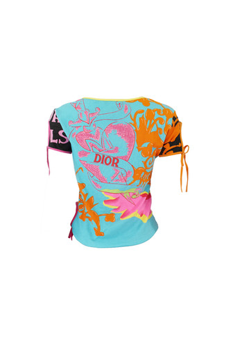 Dior 2005 Runway Graphic Tie Cut Out T Shirt Multicolor Top