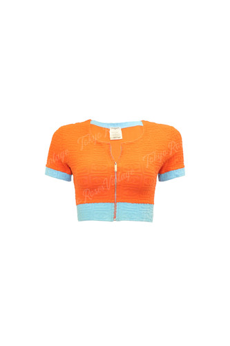 Chanel SS 2002 Terry Cloth Crop Top Orange Blue CC Logo | Tokyo