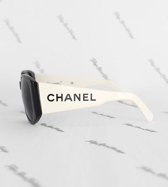 Chanel 1995 Logo Text Side Black & White Sunglasses | Tokyo Roses