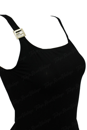 FENDI ロゴパターン タンクトップ 44 Black Fendi Logo Strap Tank Top | Tokyo Roses Vintage