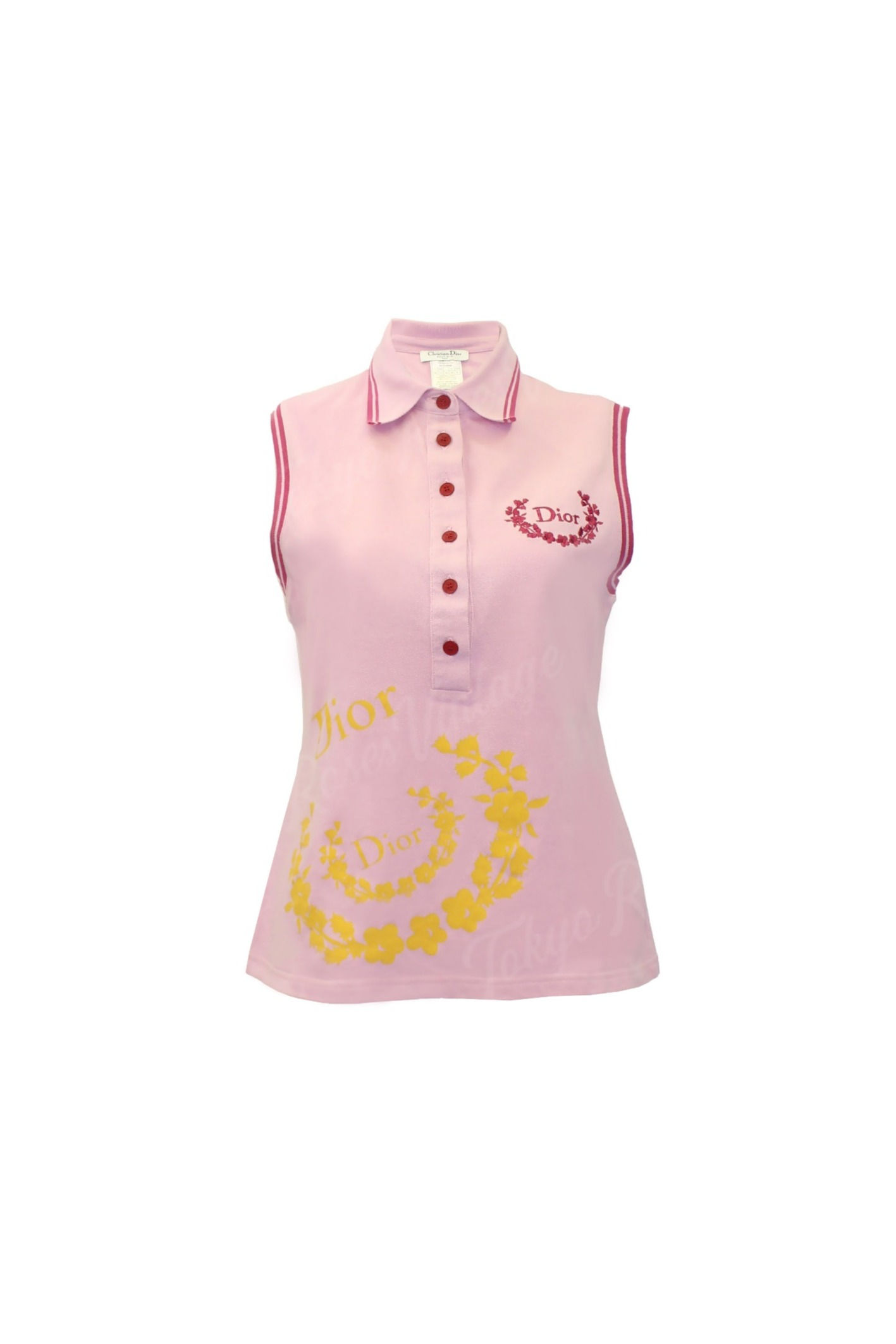 Pink Christian Dior Sleeveless Polo Top Logo Chest