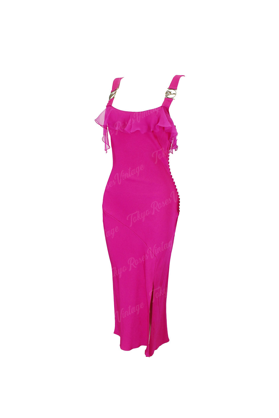 【ローズピンクがエレガント★】Dior クロップドコート Christian Dior Street Pink Chiffon Gown Metal Logo Strap