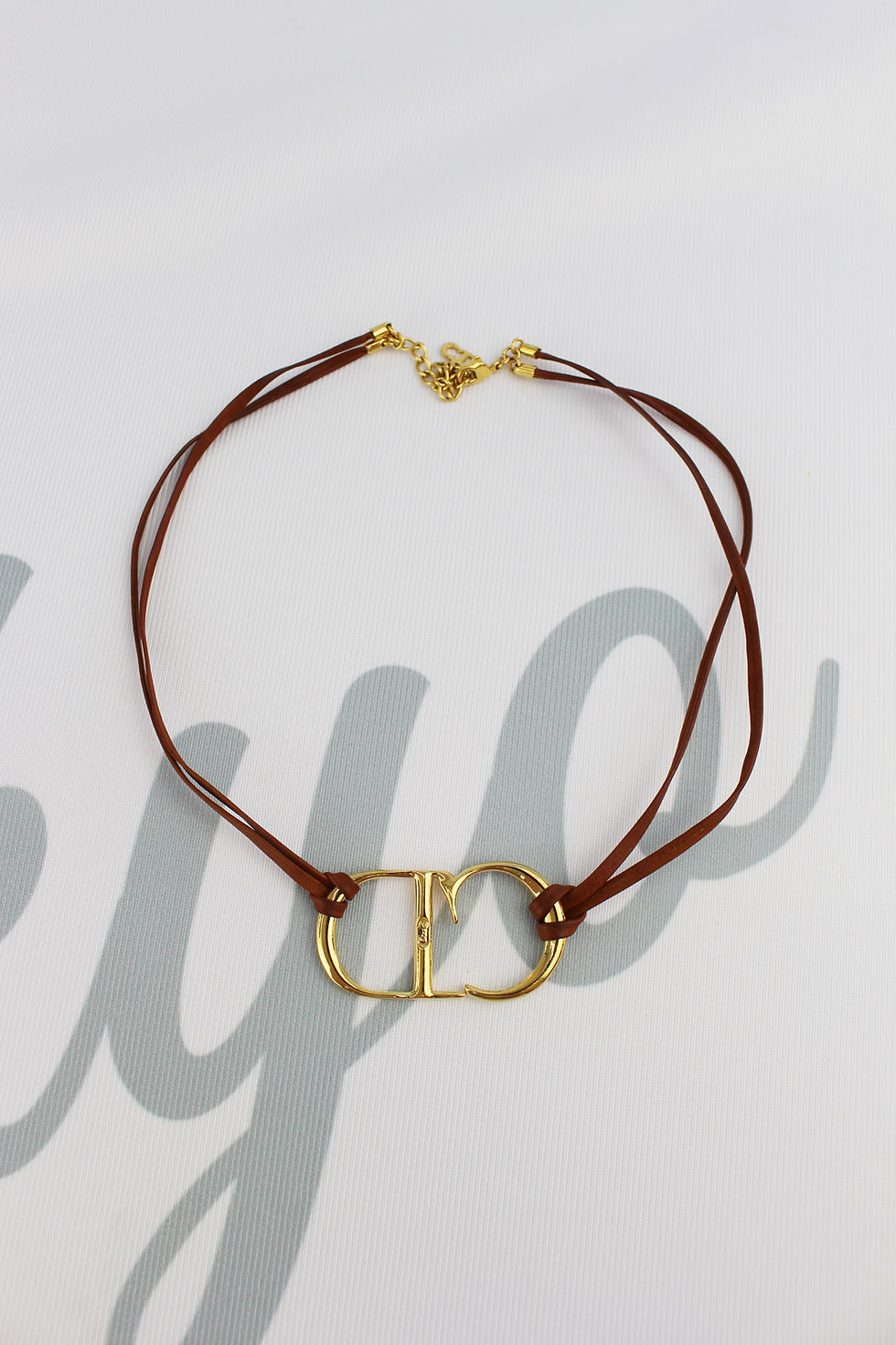 Thumbnail: Christian Dior Gold Tone CD Necklace Large Logo