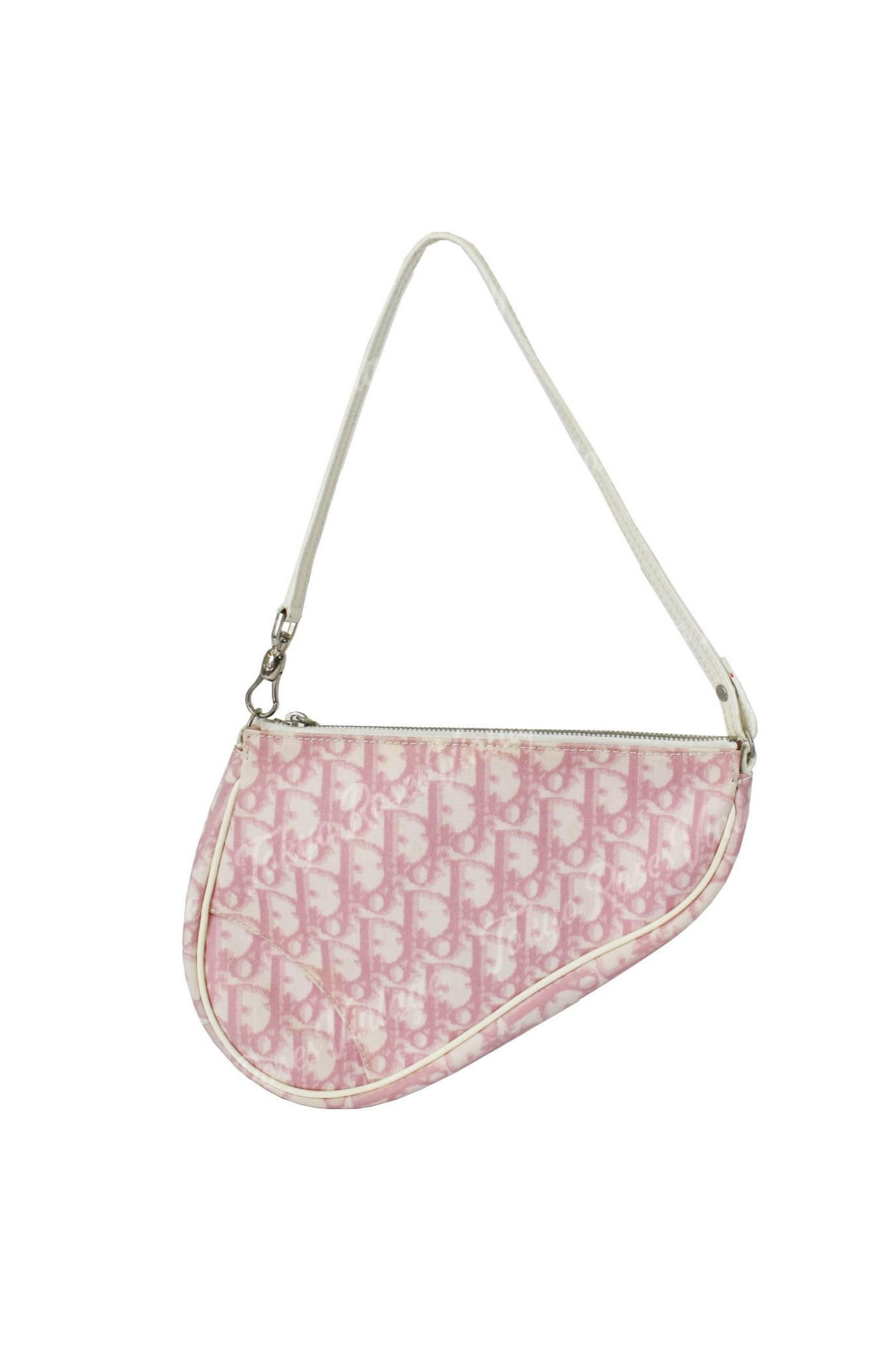 Christian Dior Trotter Monogram Print Saddle Bag Pink & White