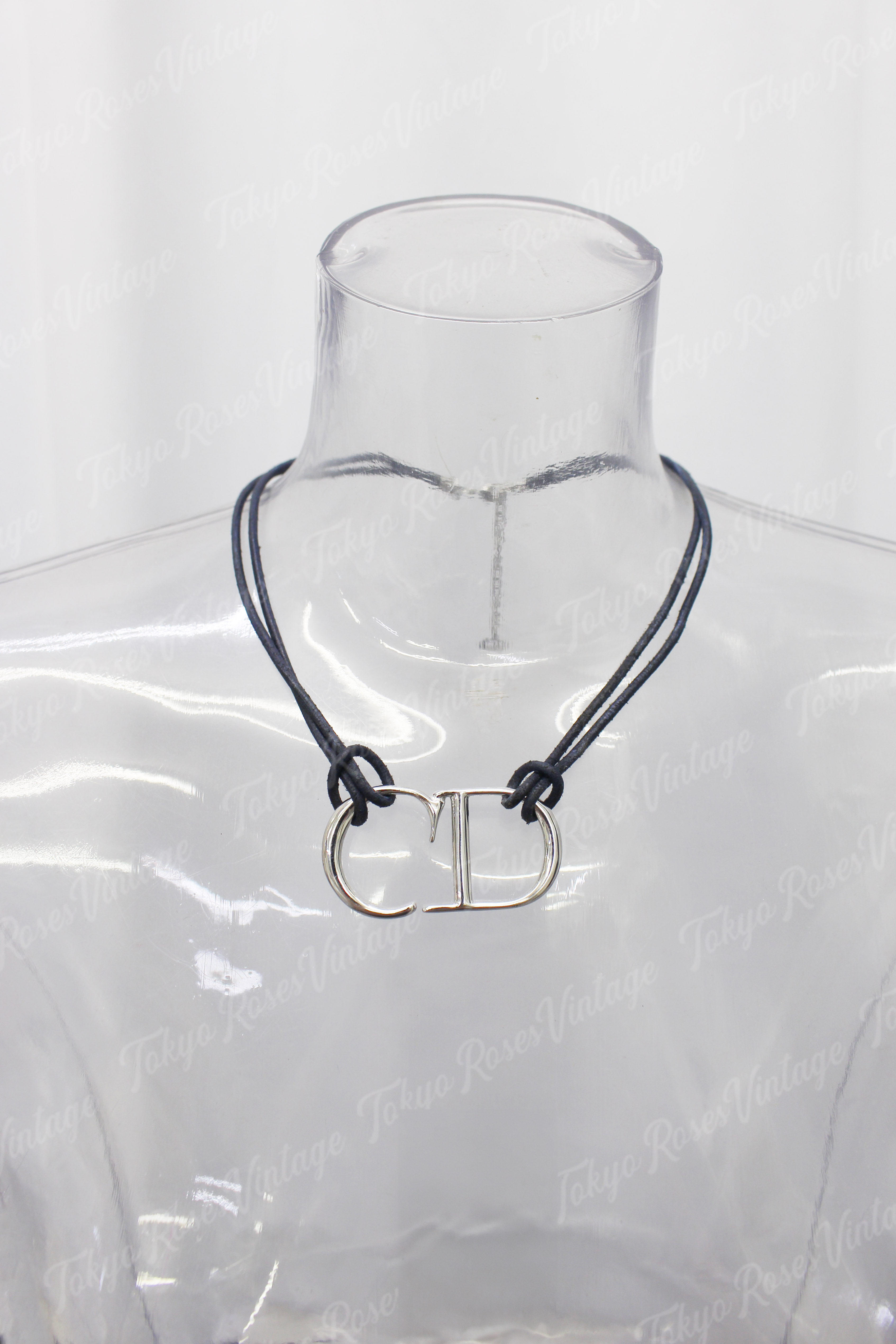 Christian Dior Silver Tone CD Necklace Large Logo