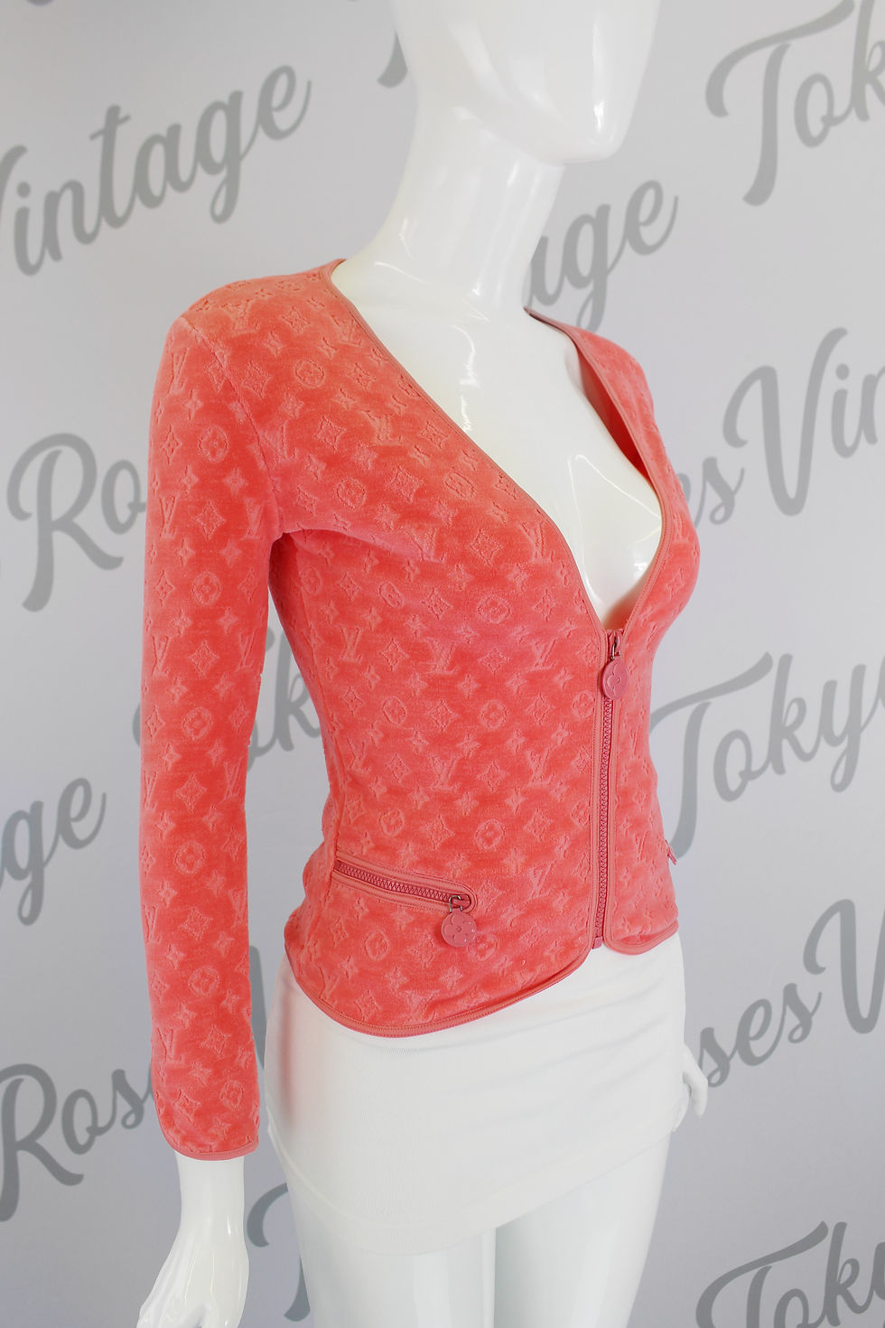 Thumbnail: Louis Vuitton Coral Pink Velour Jacket Monogram Logo Print