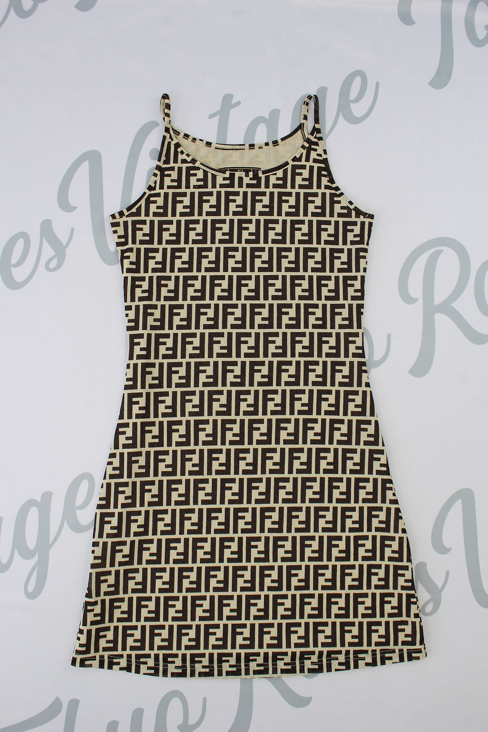 Thumbnail: Fendi Sleeveless Black & White Logo Print Dress 90s