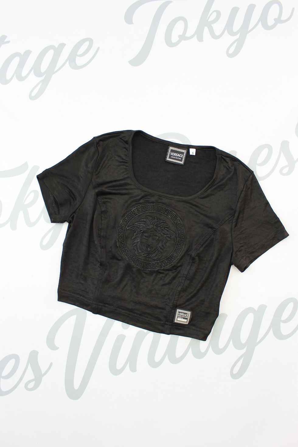 Thumbnail: Black Versace Short Sleeve Crop Top Medusa Logo