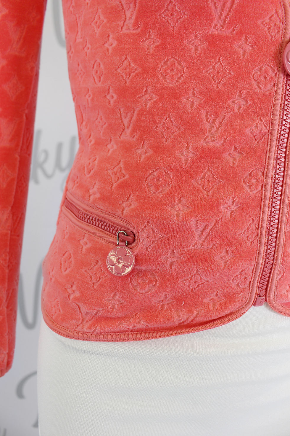 Thumbnail: Louis Vuitton Coral Pink Velour Jacket Monogram Logo Print