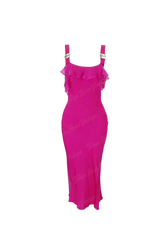 Christian Dior Street Pink Chiffon Gown Metal Logo Strap Dress | Tokyo Roses Vintage Christian Dior Street Pink Chiffon Gown Metal Logo Strap Dress | Tokyo Roses Vintage