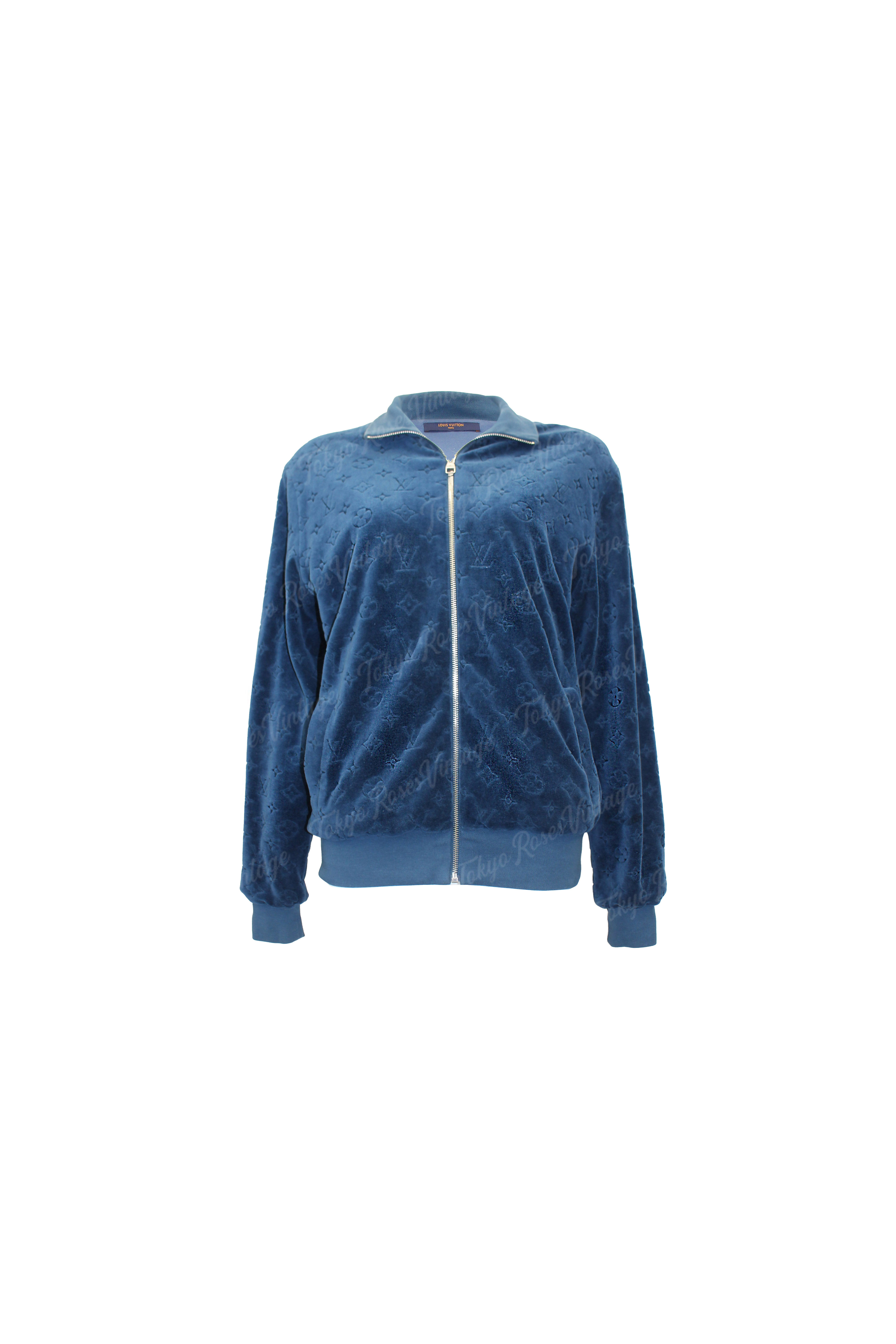 Louis Vuitton Blue Velour Jacket Monogram Logo Print