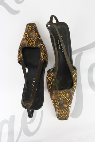 GUCCI BY TOM FORD 1998 ハラコ スリングバック パンプス Gucci by Tom Ford S/S 1998 Black Crocodile Crystal G