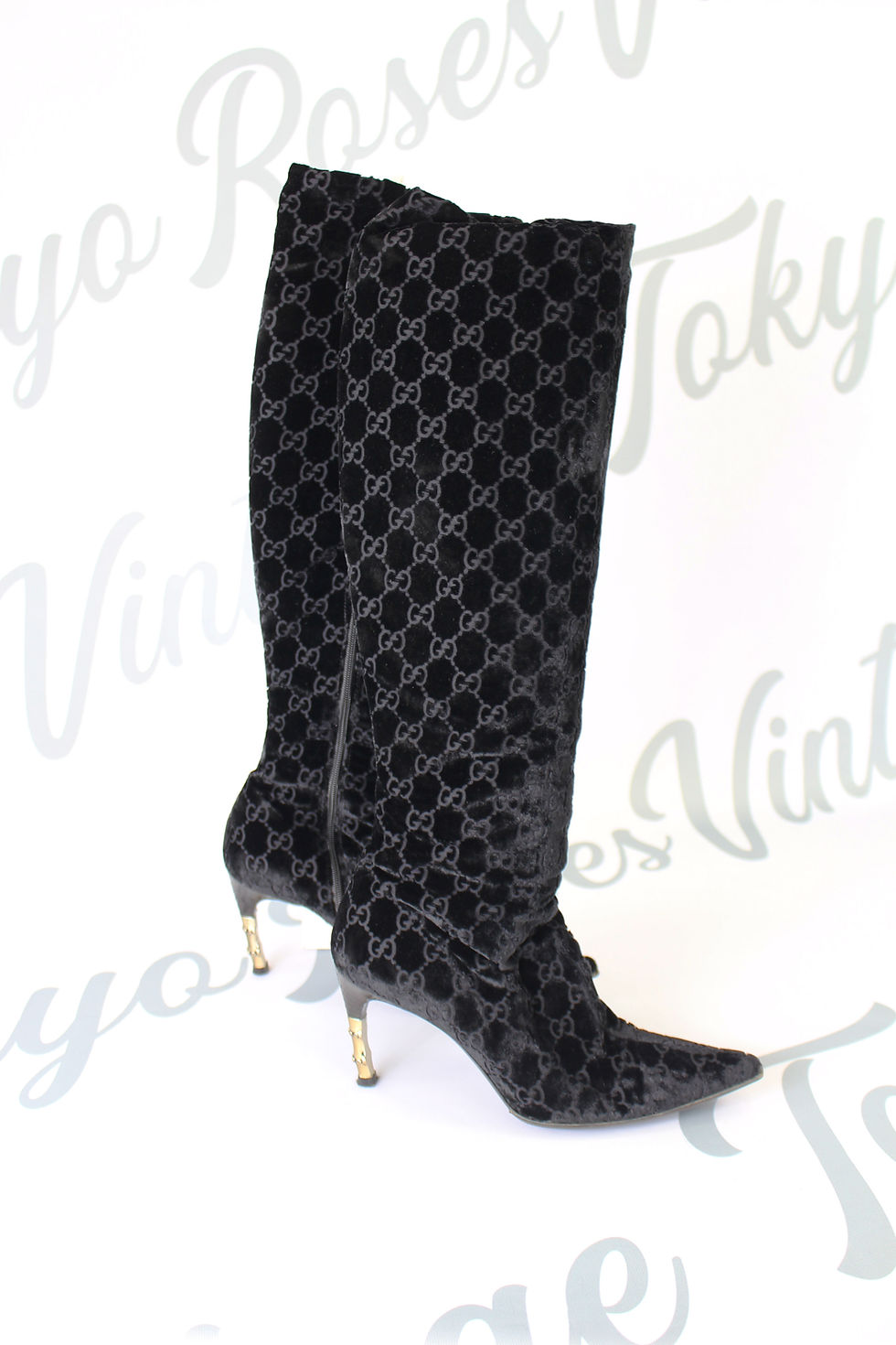 Thumbnail: Gucci Black Logo Velvet Boots