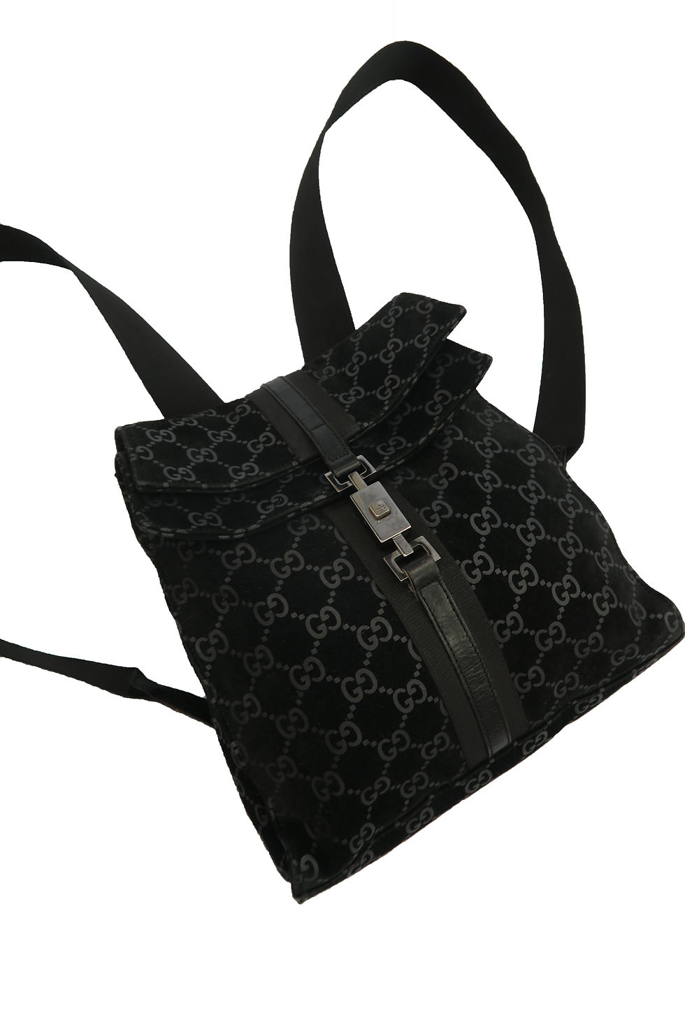 Thumbnail: Vintage Gucci GG Monogram Suede Leather Backpack Black