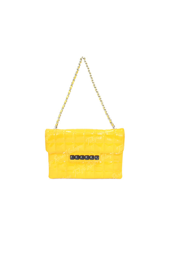 Chanel Yellow Patent Leather Logo Keyboard Bag | Tokyo Roses