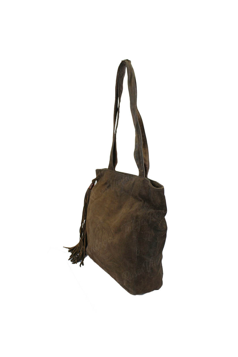 Thumbnail: Chanel Brown Suede Tassel Shoulder Bag