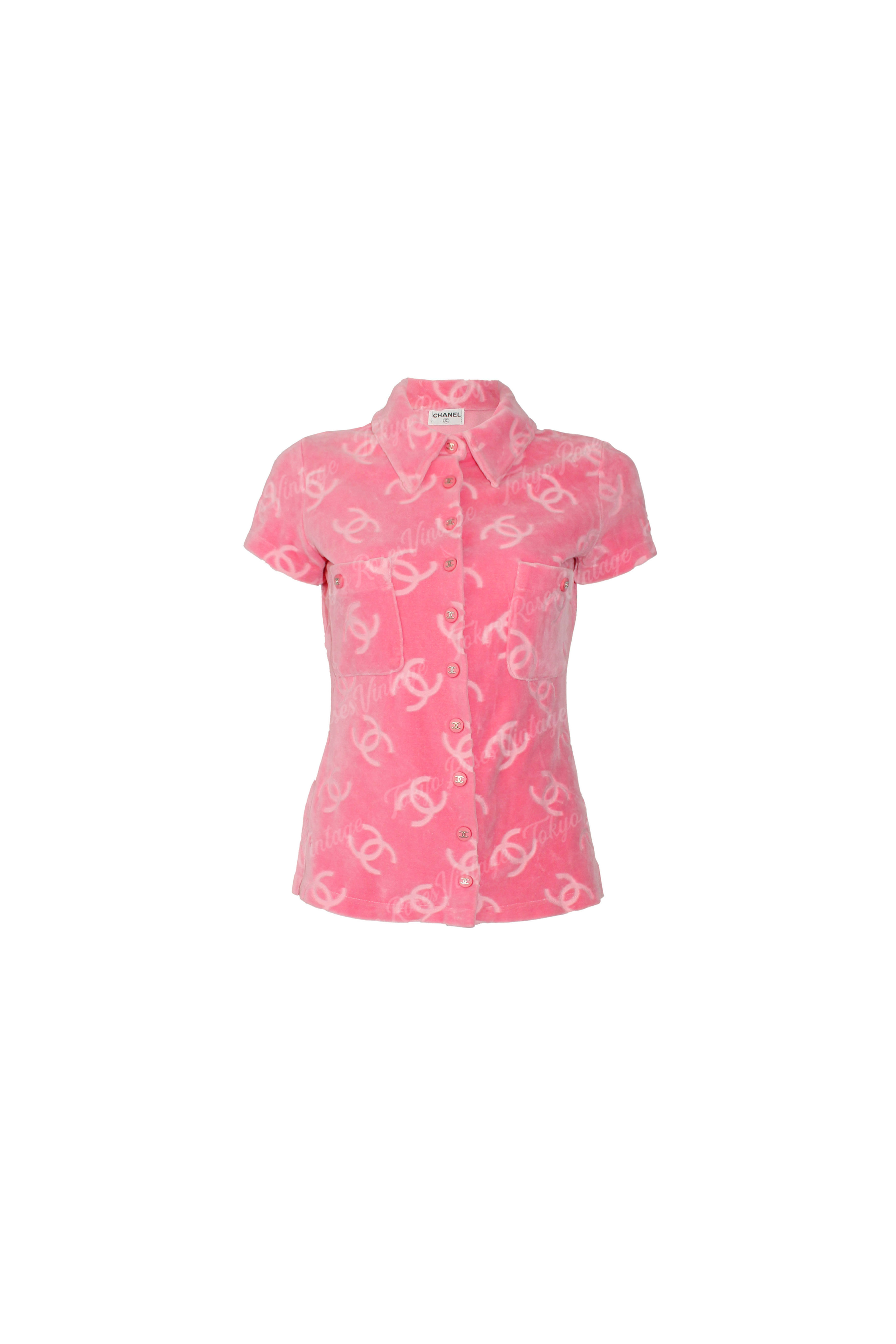 Chanel Runway Pink Velour Short Sleeve Top