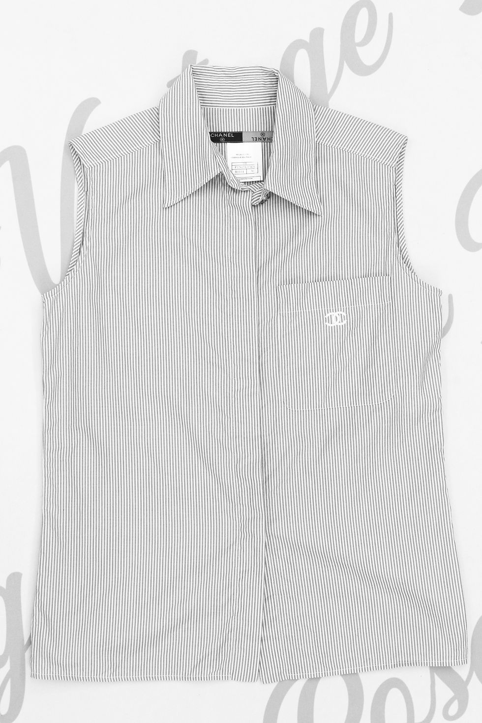 Thumbnail: Chanel CC Logo Pocket Pinstripe T Shirt