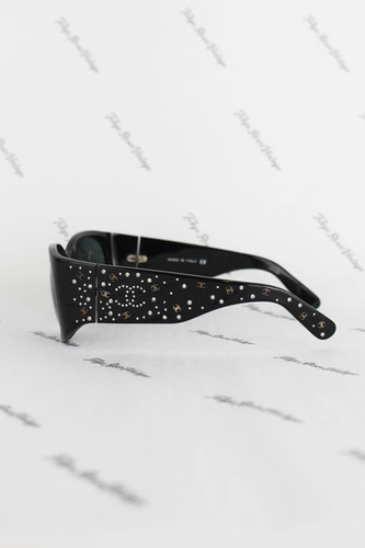 Chanel Black Sunglasses CC Rhinestone Arms Side | Tokyo Roses Vintage