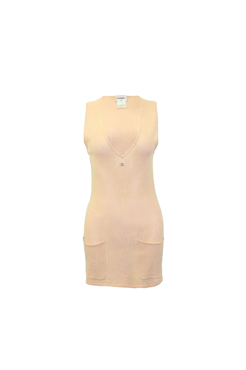 Chanel Peach Pink Sparkle Knit CC Logo Mini Dress