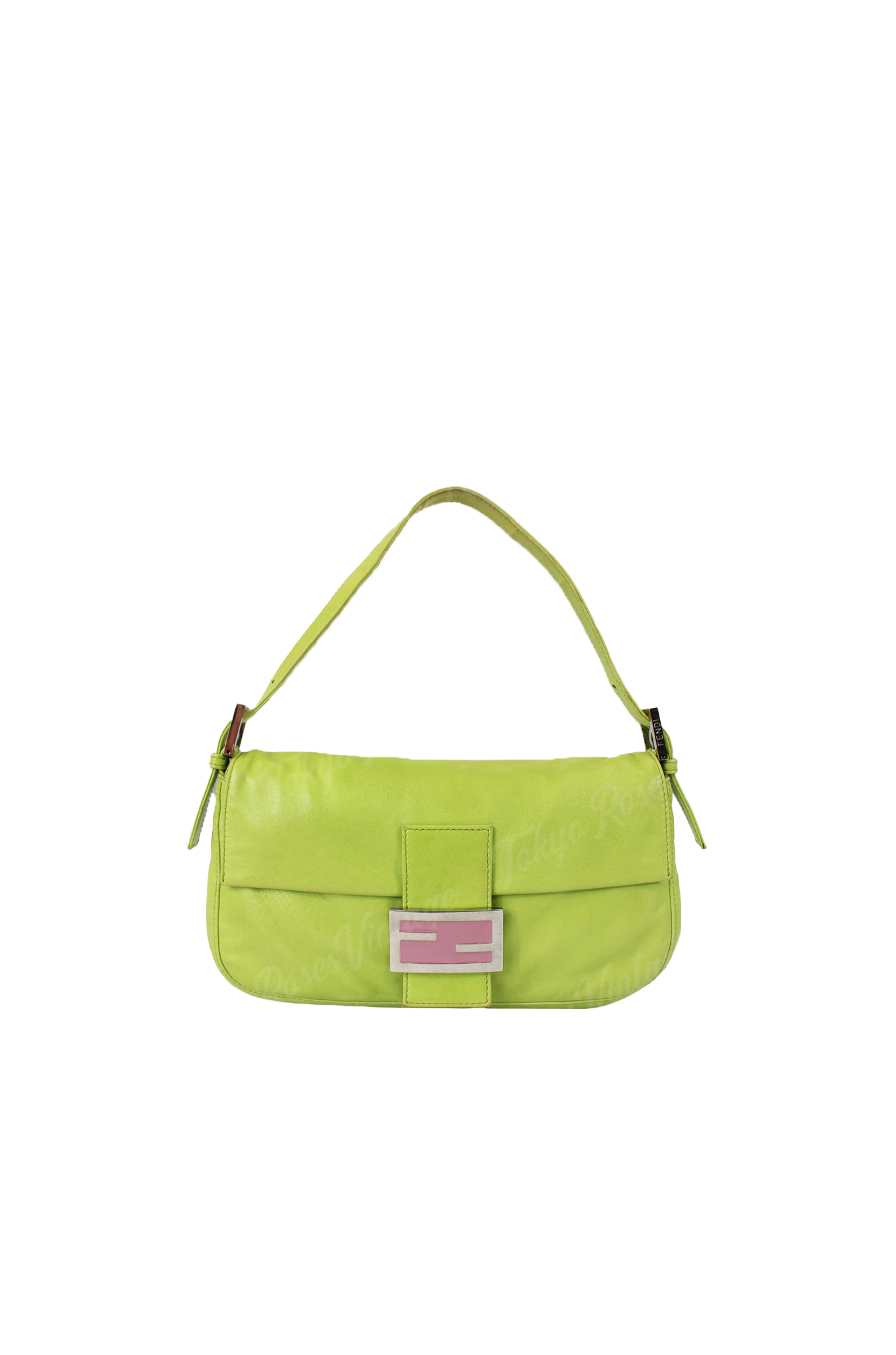 Fendi Bright Green & Pink Leather Baguette Handbag