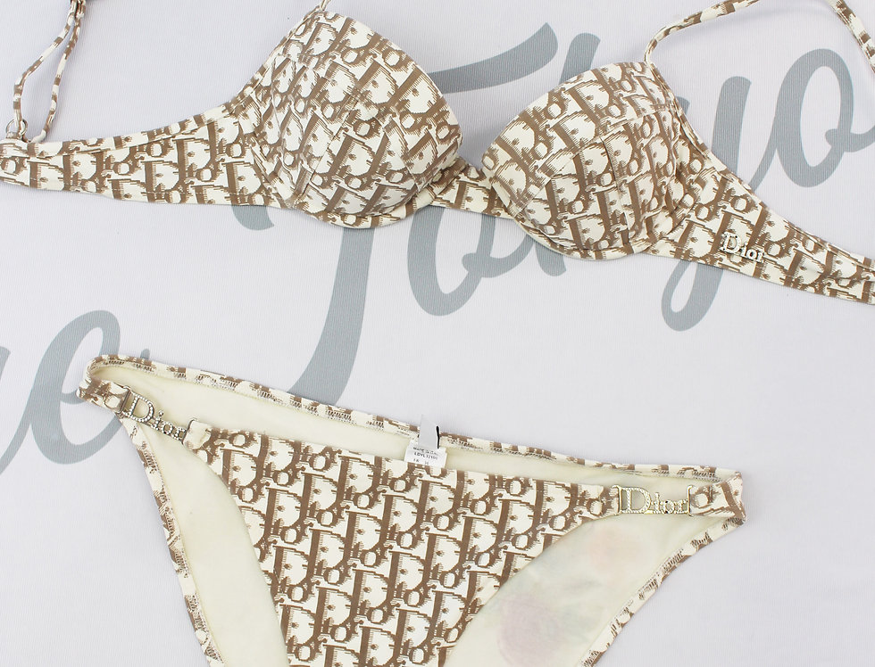 Christian Dior Bikini Brown Trotter Logo Monogram Print Swimsuit