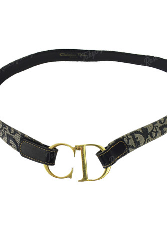 Christian Dior Vintage Monogram Gold Logo Buckle Belt Navy